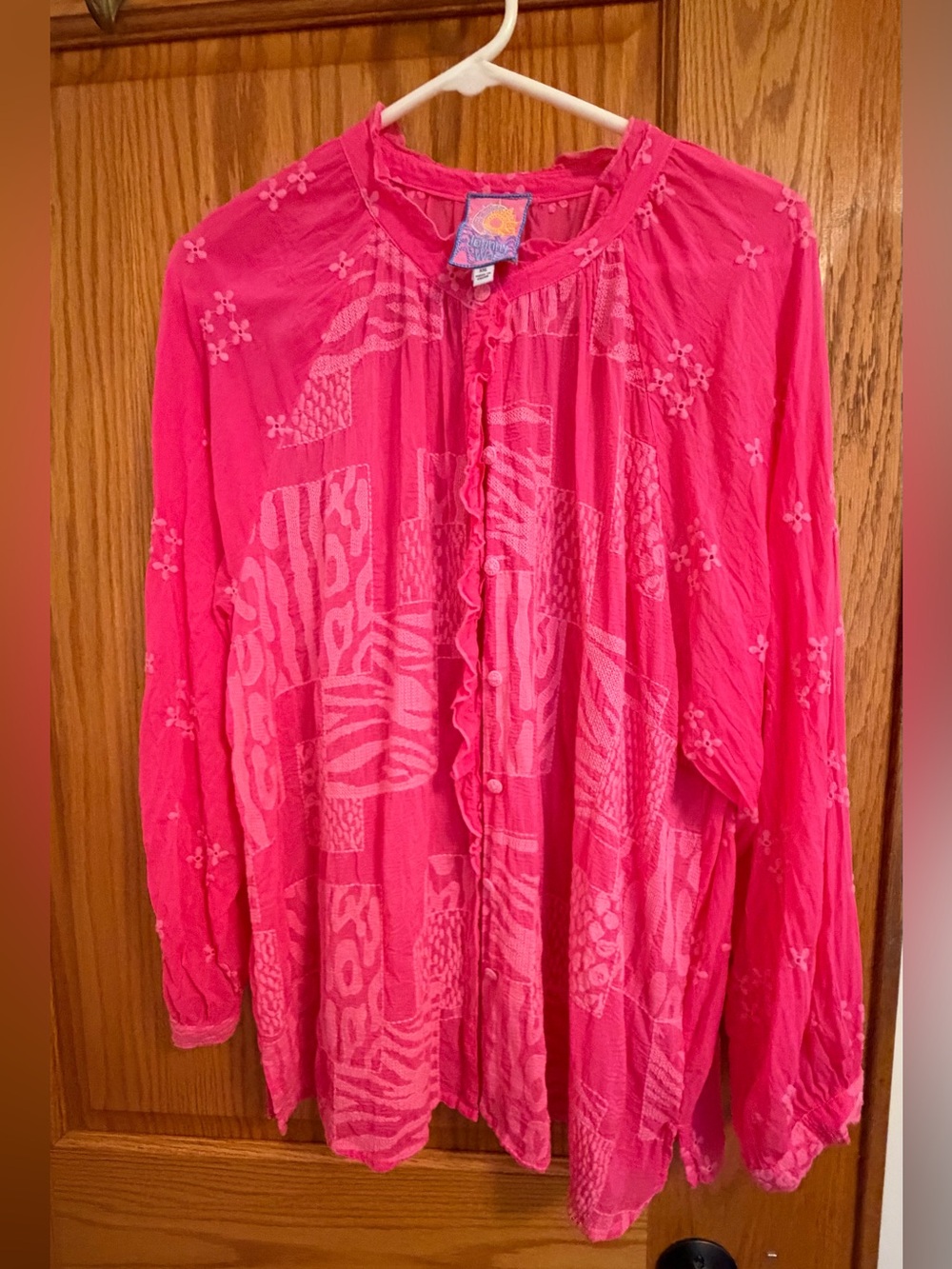 Johnny Was Hot Pink Ruffled Button-Front Blouse